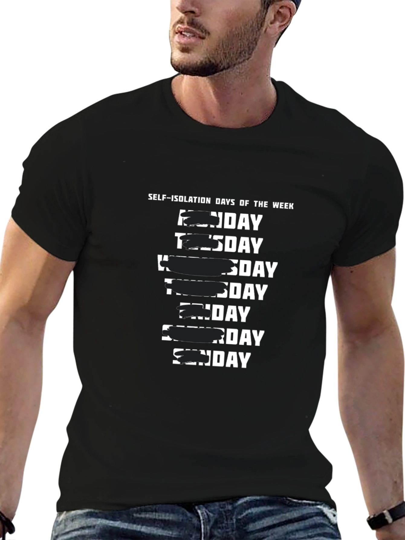 Self-Isolation Days of the Week Black T-Shirt