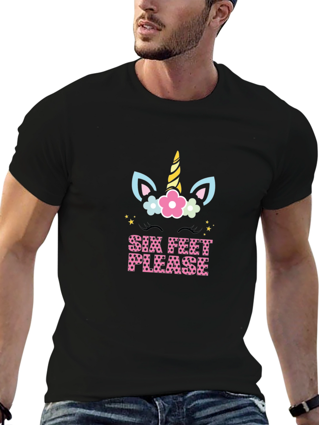 Unicorn Six Feet Please Graphic T-Shirt