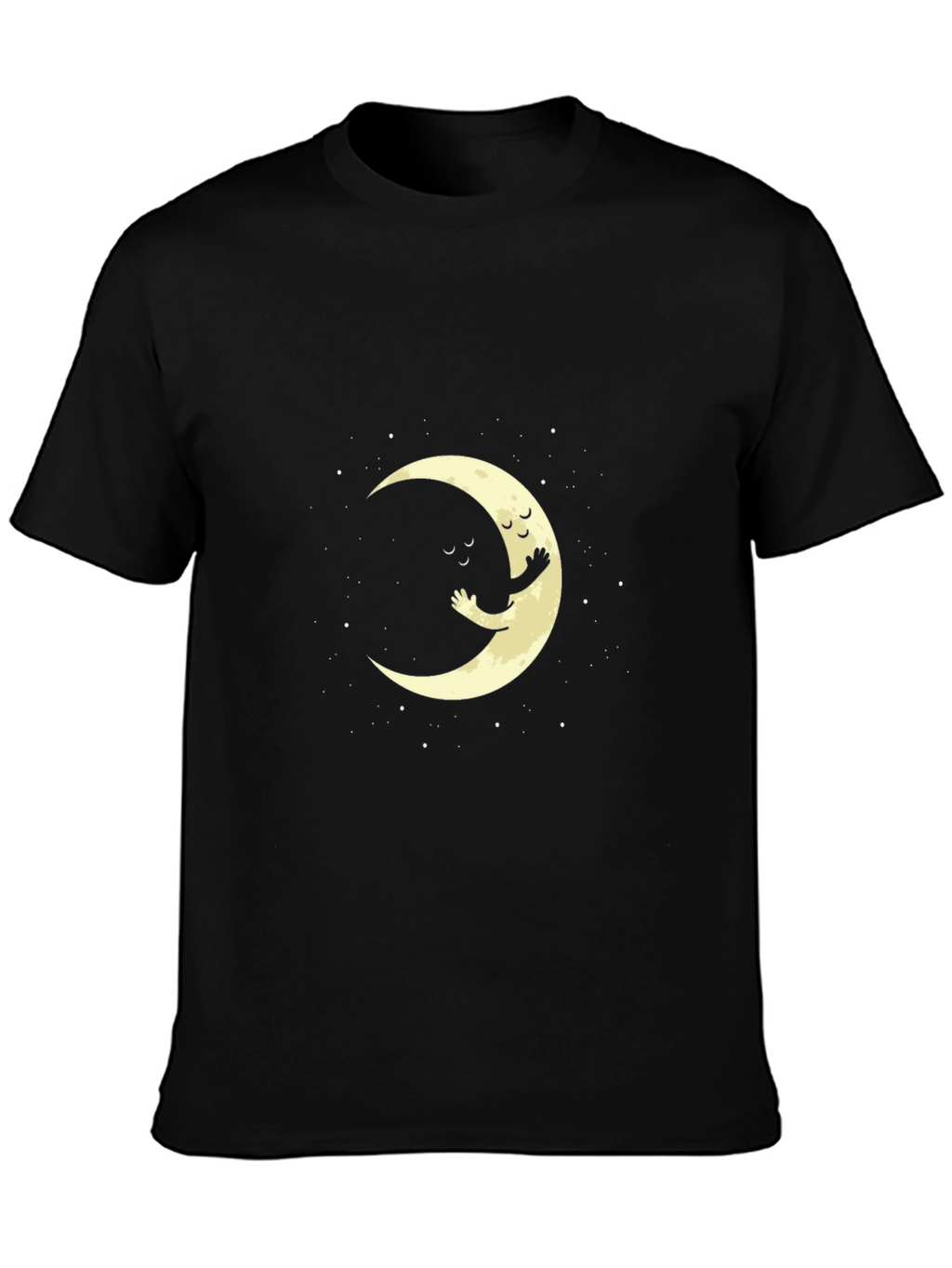 Cute Moon Hug Graphic T-Shirt - Black