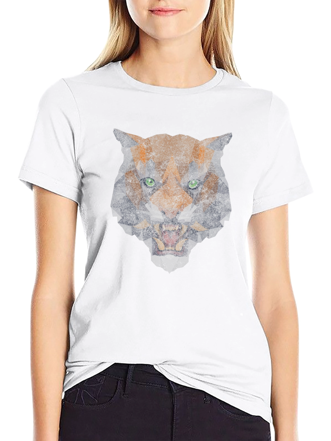 Geometric Tiger Graphic Print Black T-Shirt