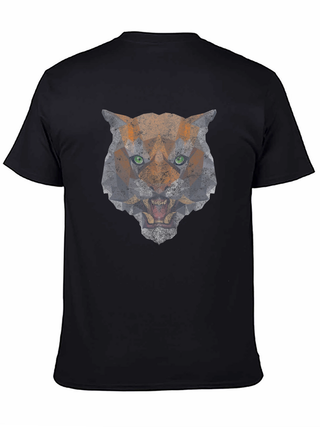 Geometric Tiger Graphic Print Black T-Shirt