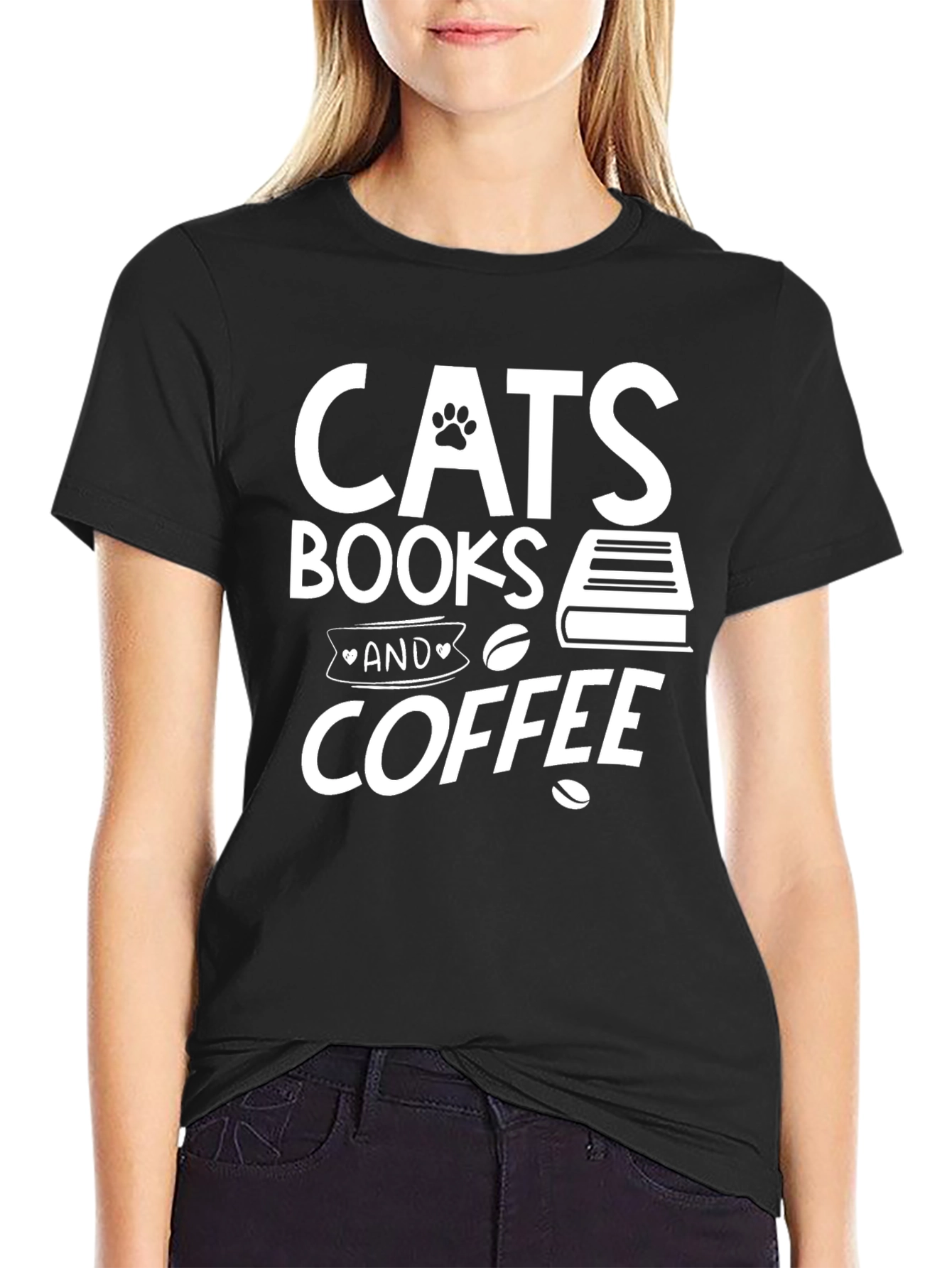 Cats Books and Coffee Graphic Tee