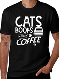 Cats Books and Coffee Graphic Tee