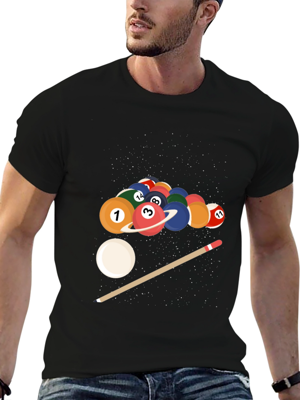 Cosmic Pool Ball Graphic Tee - Black