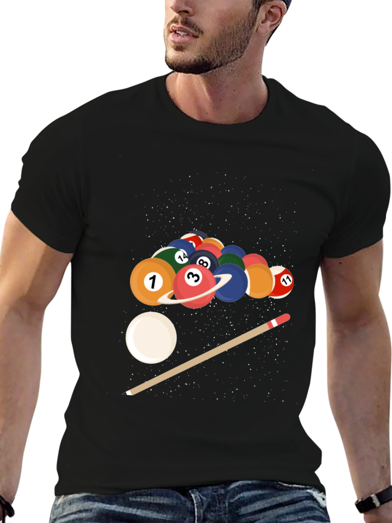 Cosmic Pool Ball Graphic Tee - Black