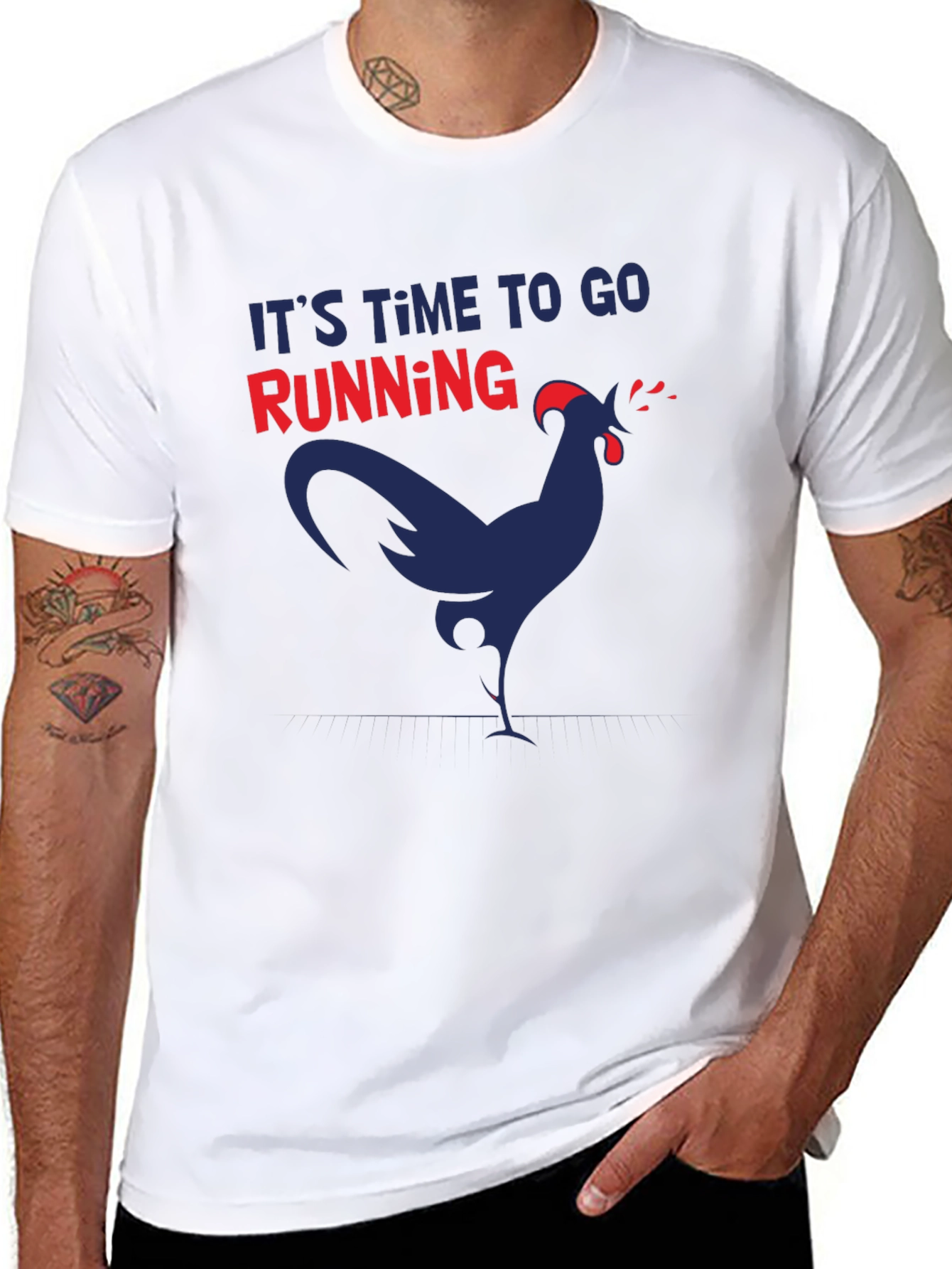 Its Time to Go Running Funny Chicken Graphic T-Shirt