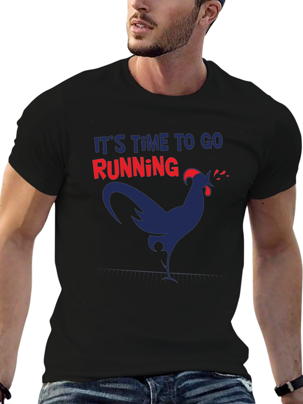 Its Time to Go Running Funny Chicken Graphic T-Shirt