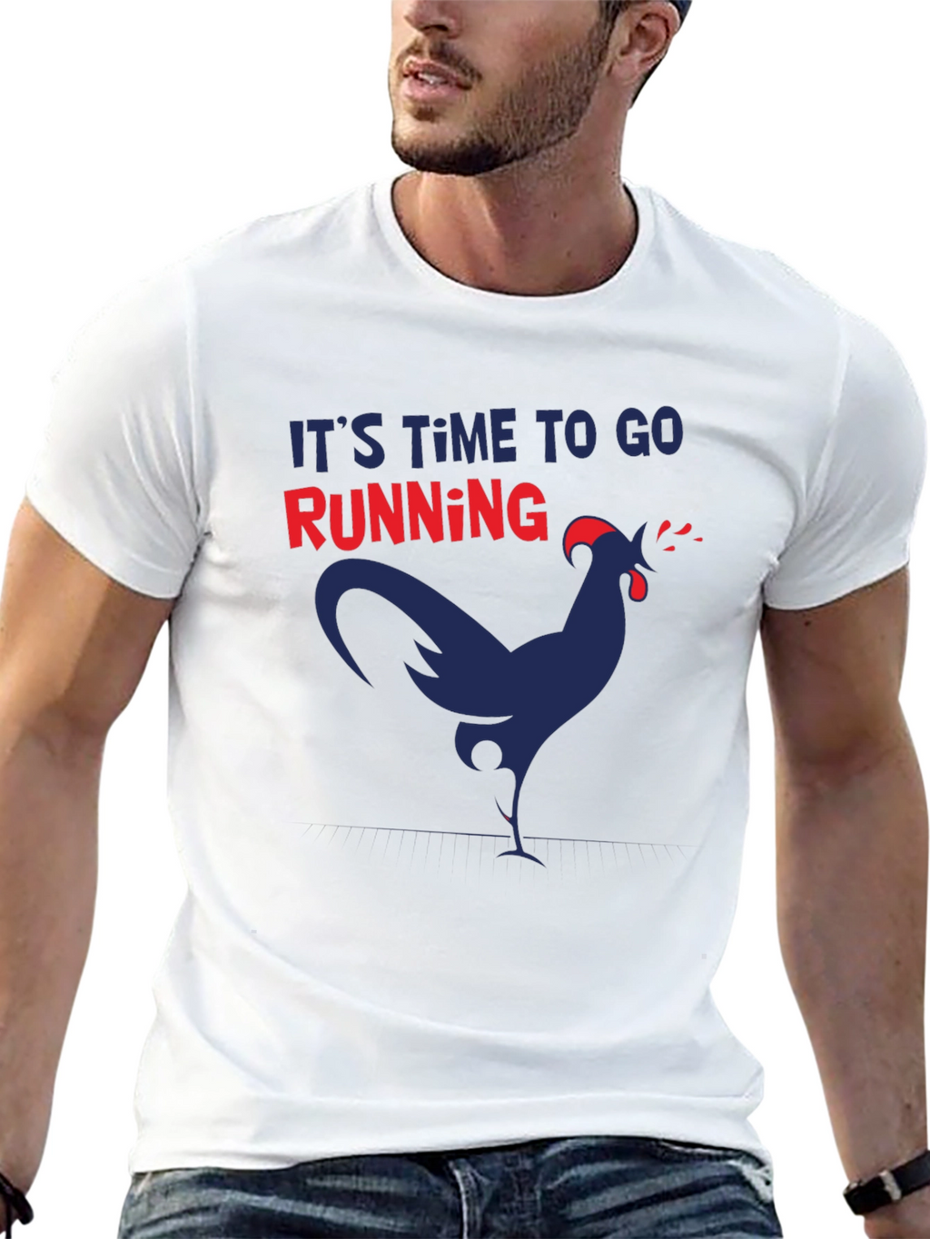 Its Time to Go Running Funny Chicken Graphic T-Shirt