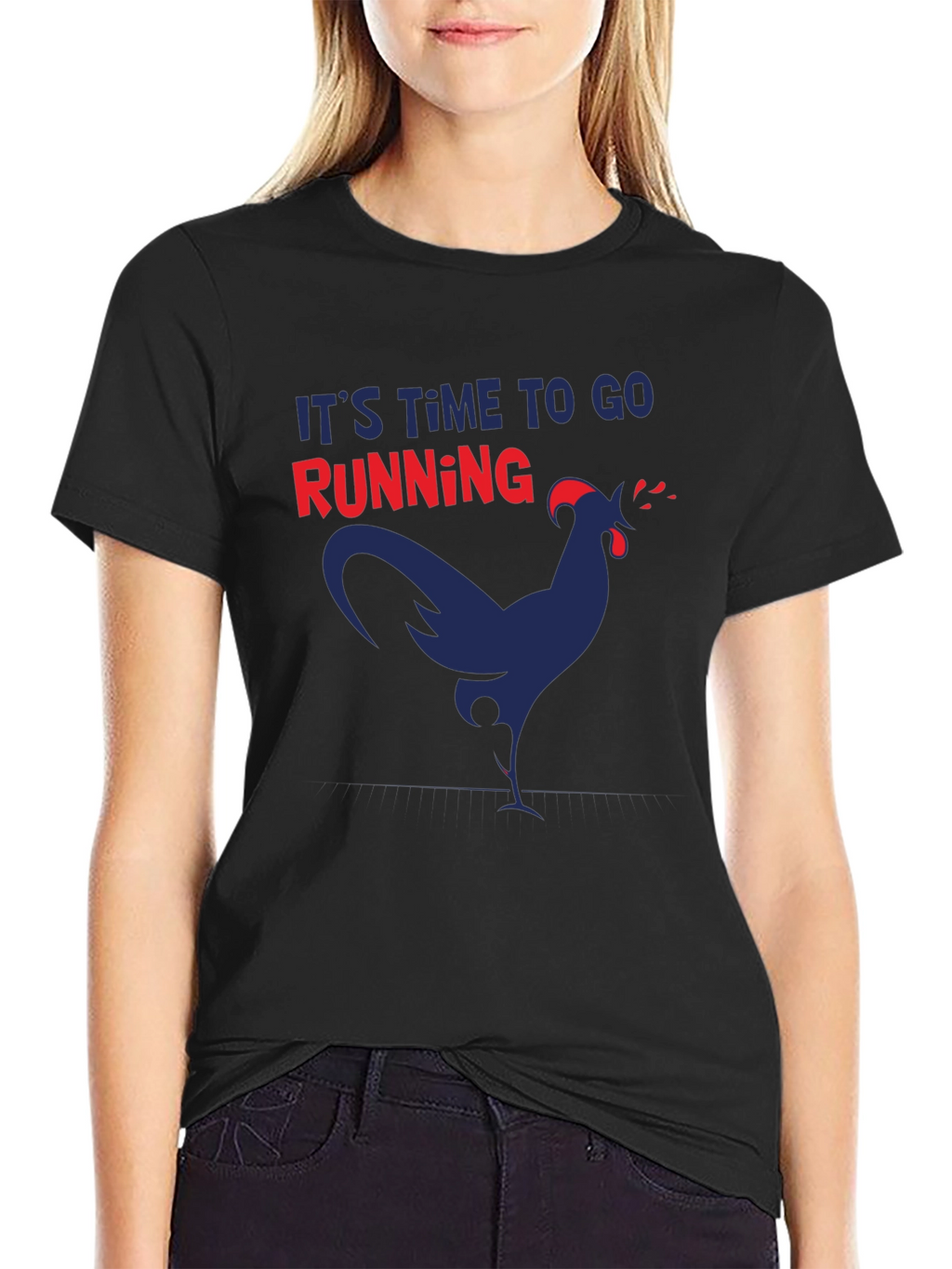 Its Time to Go Running Funny Chicken Graphic T-Shirt