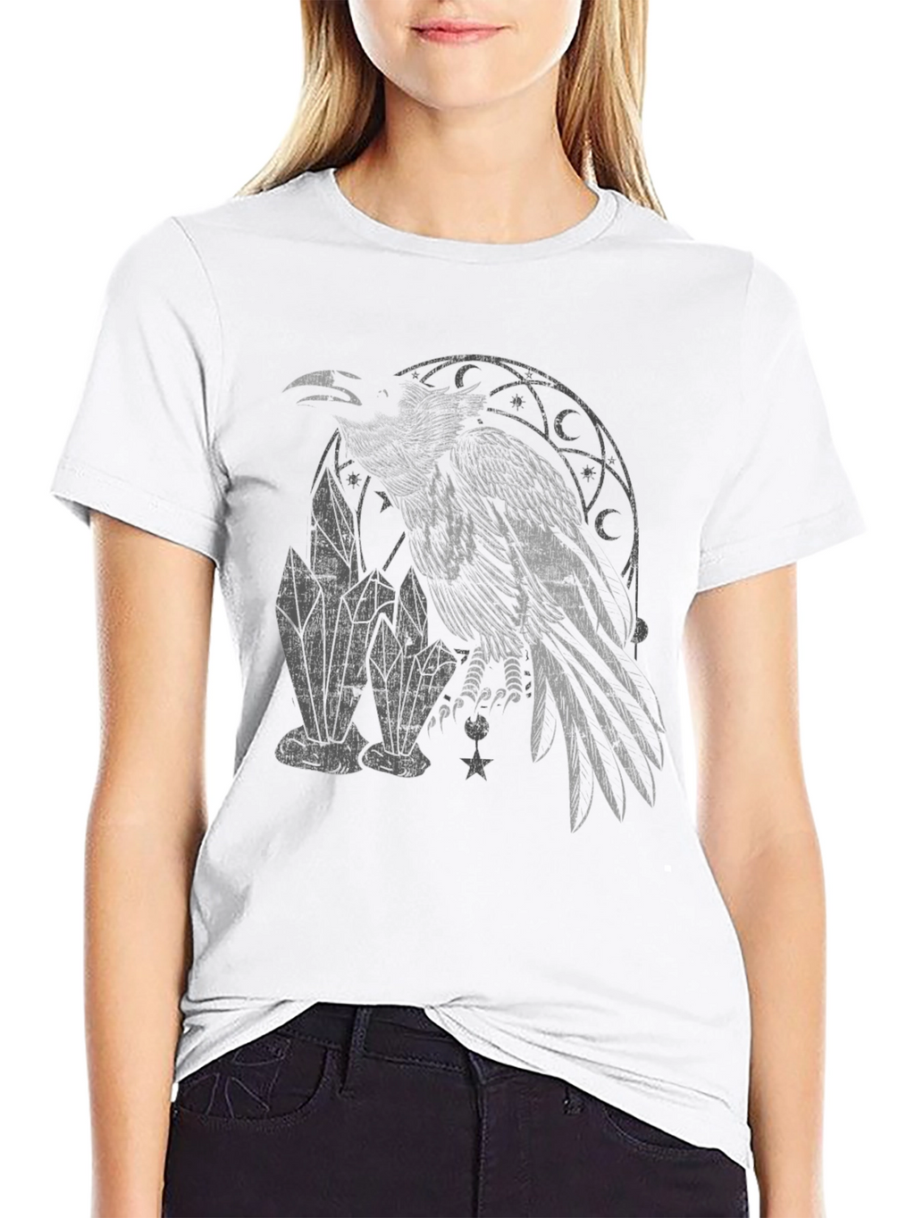 Raven & Crystals Graphic Tee - Dark Mystical Style
