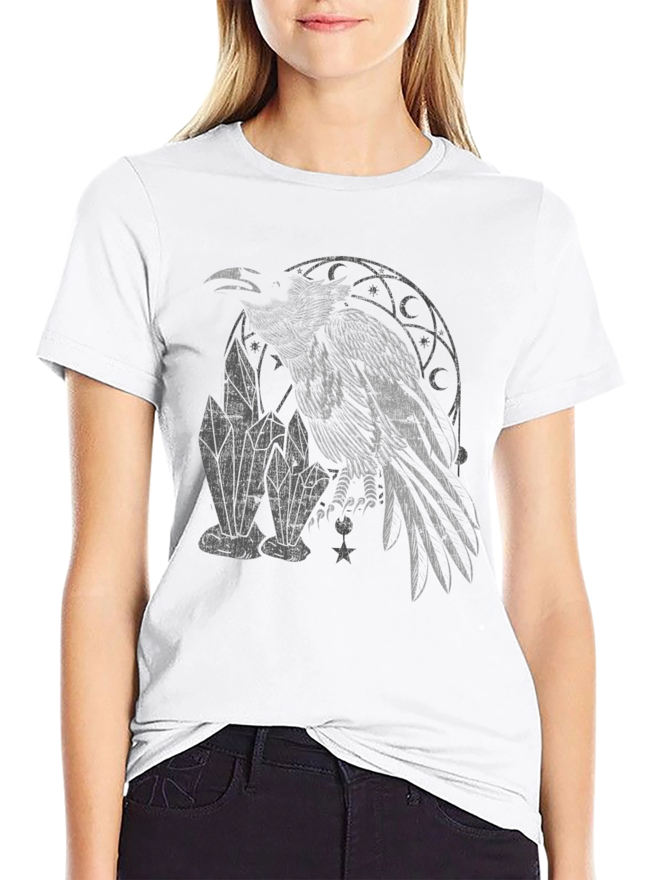 Raven & Crystals Graphic Tee - Dark Mystical Style