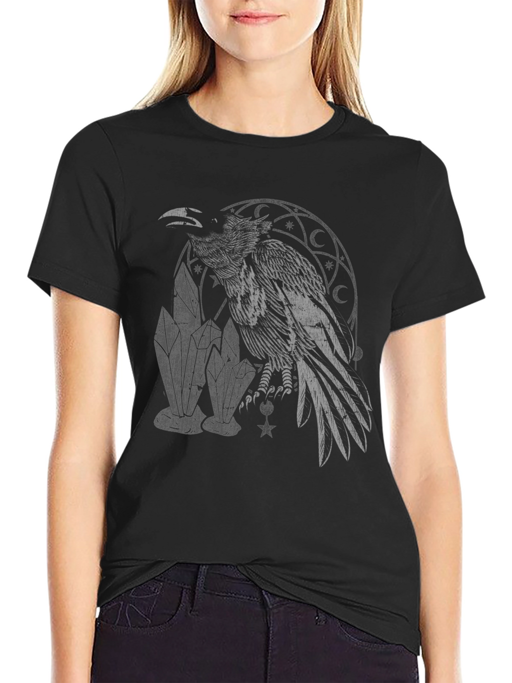 Raven & Crystals Graphic Tee - Dark Mystical Style