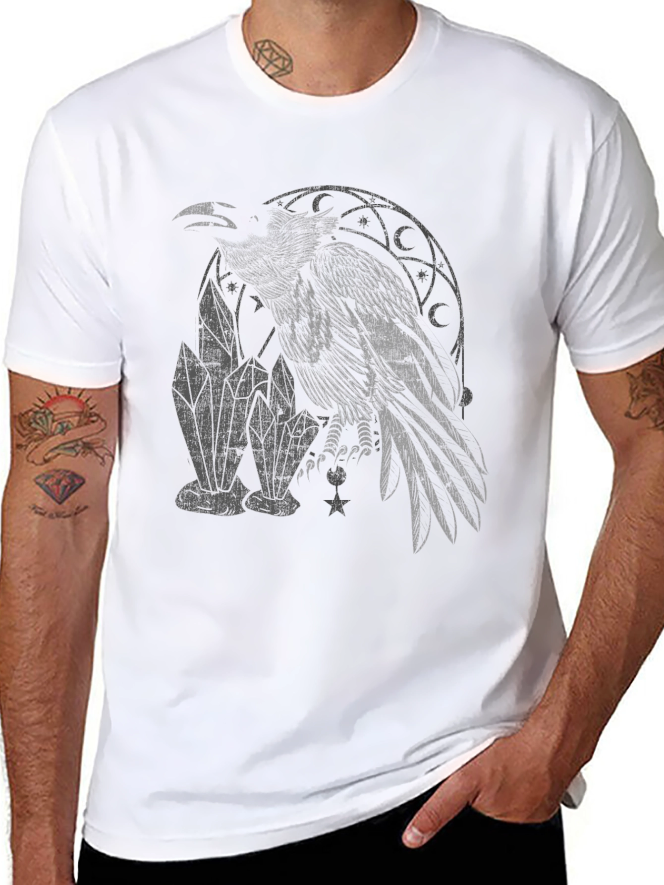 Raven & Crystals Graphic Tee - Dark Mystical Style