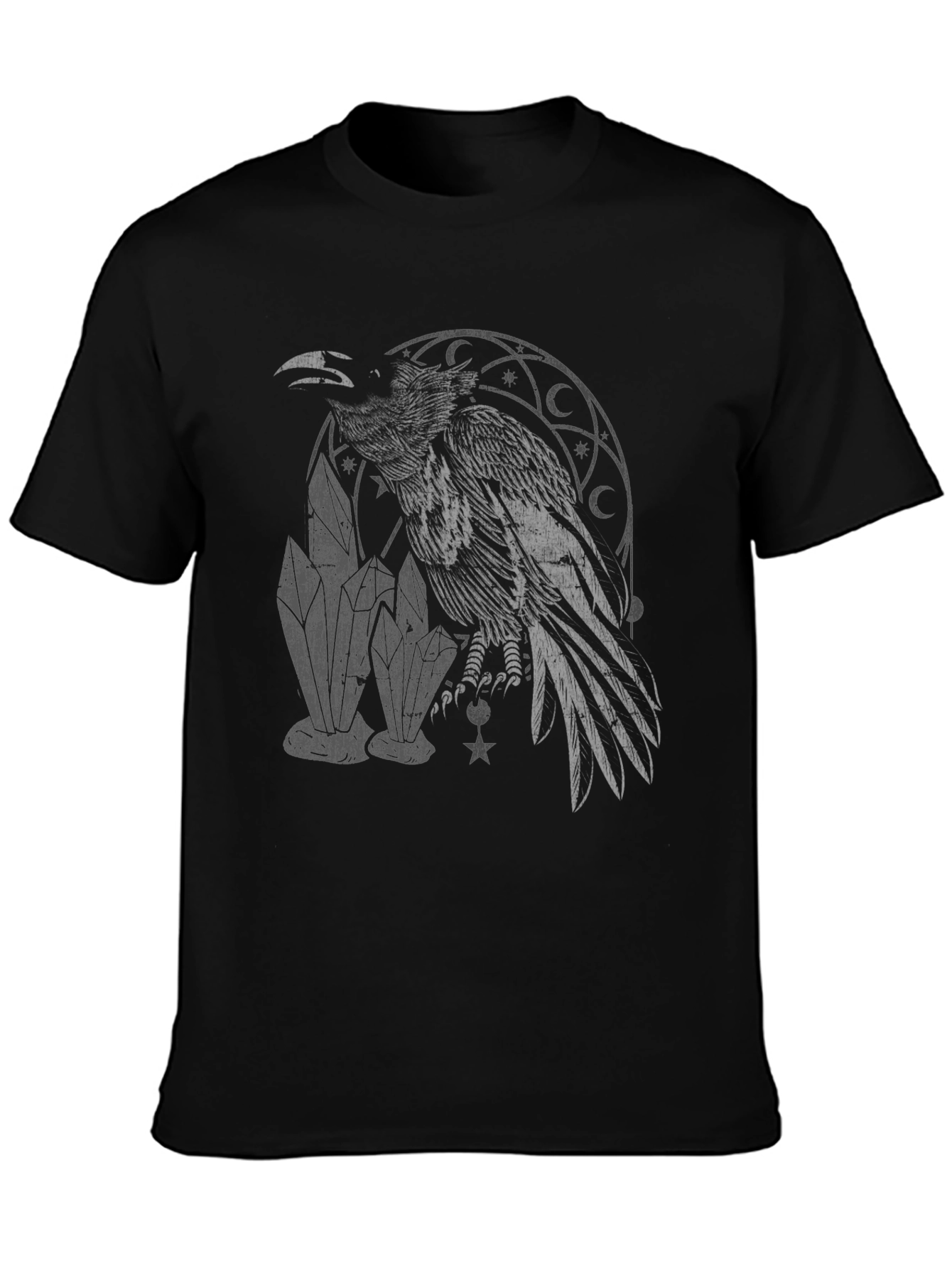 Raven & Crystals Graphic Tee - Dark Mystical Style