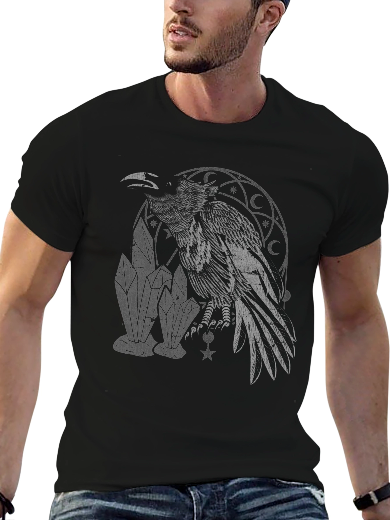 Raven & Crystals Graphic Tee - Dark Mystical Style