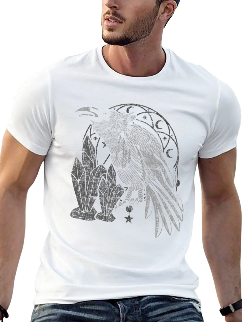 Raven & Crystals Graphic Tee - Dark Mystical Style