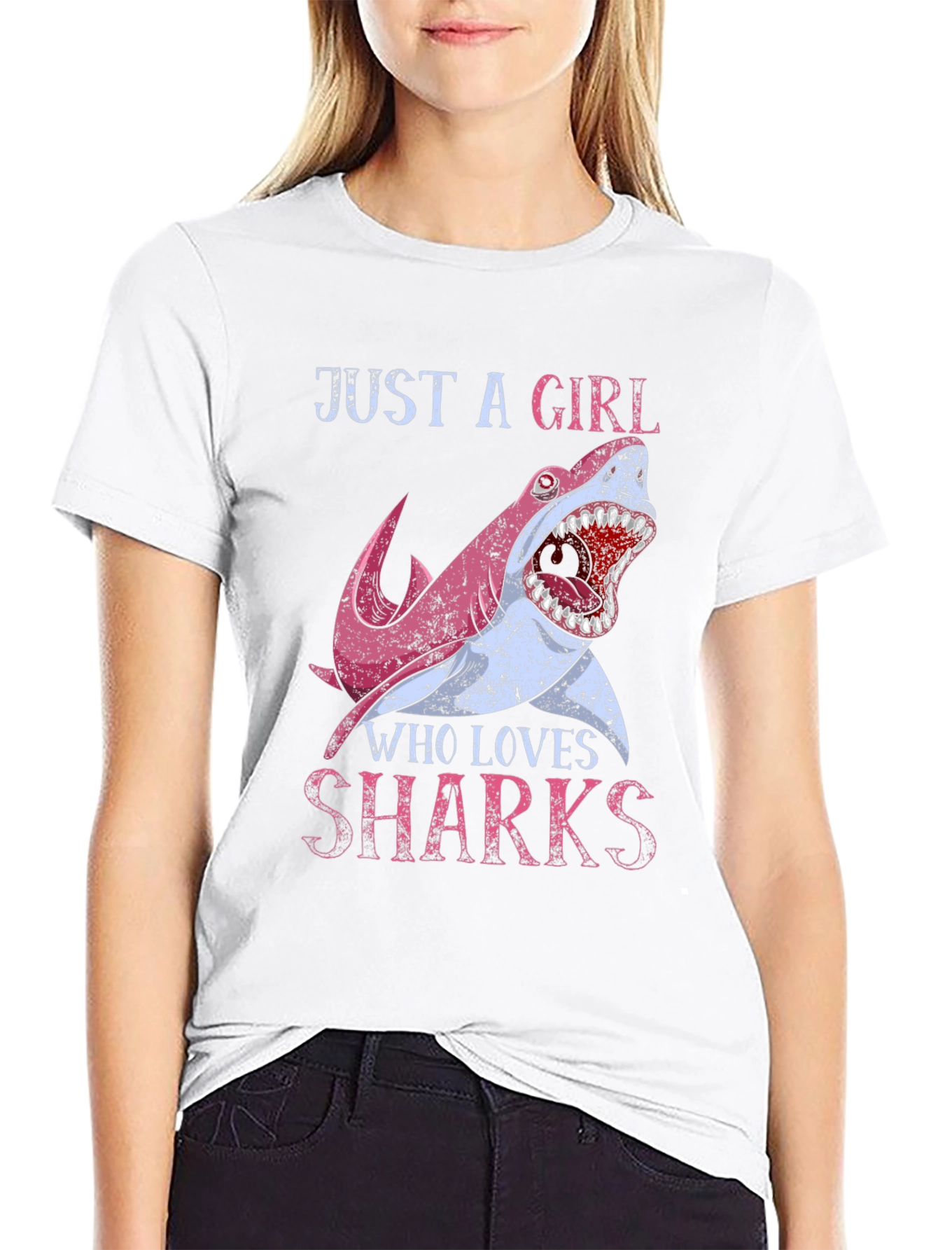 Girl Loves Sharks T-Shirt - Novelty Graphic Tee