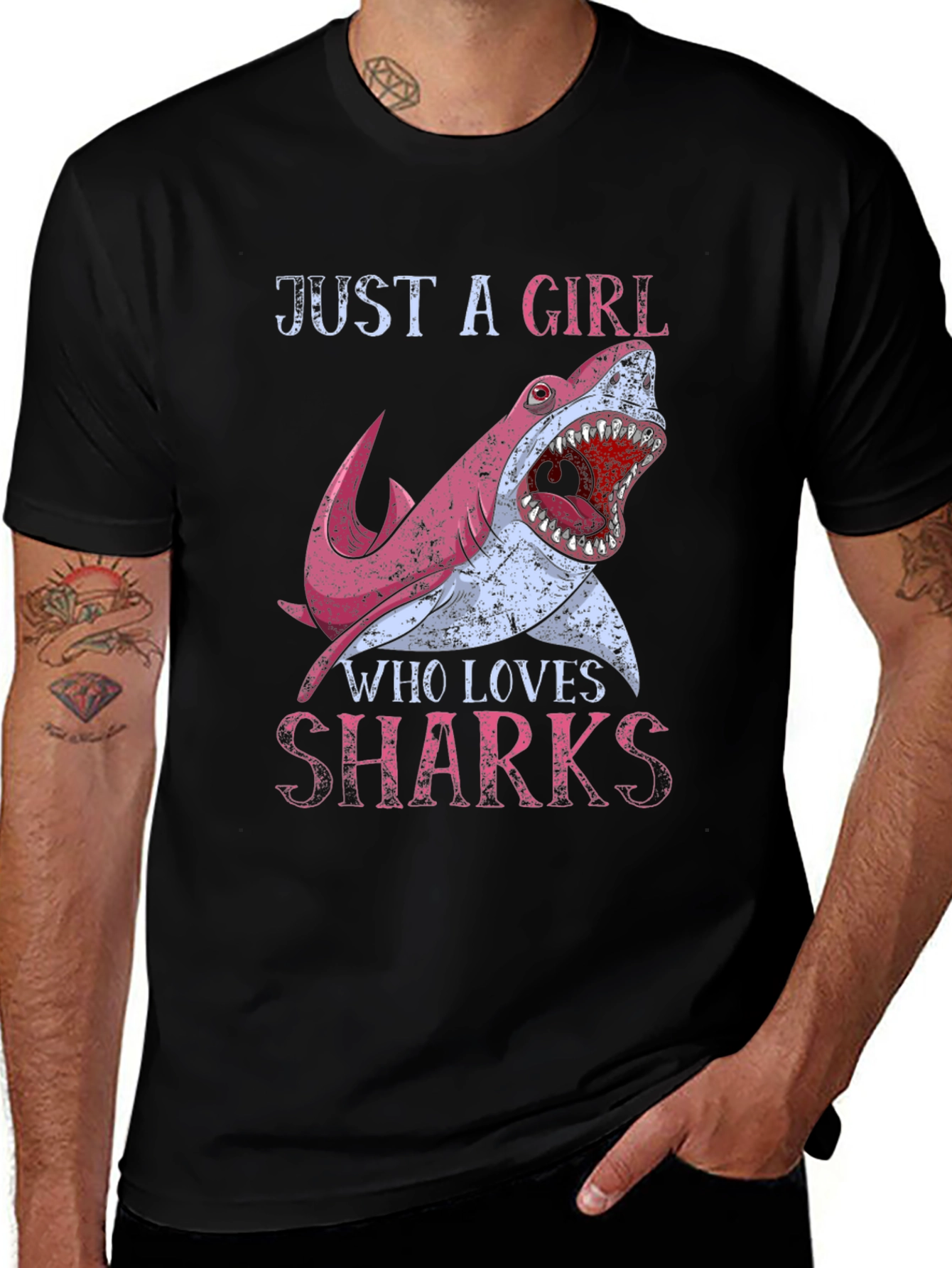 Girl Loves Sharks T-Shirt - Novelty Graphic Tee