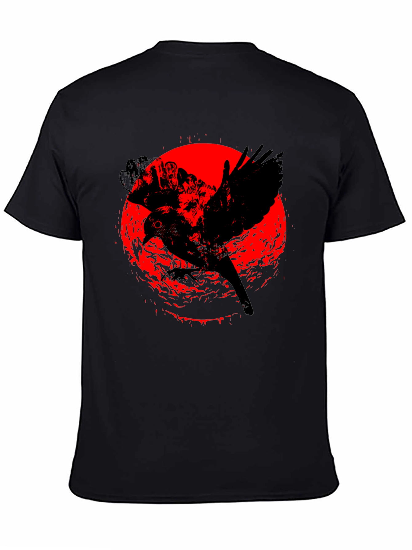 Raven Graphic Tee - Black Cotton Crew Neck