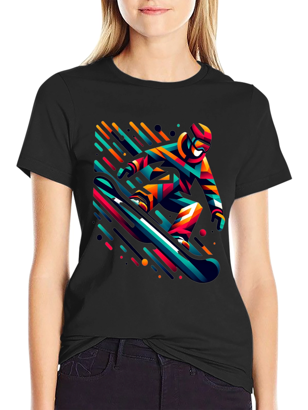 Cool Snowboarder Graphic Black T-Shirt