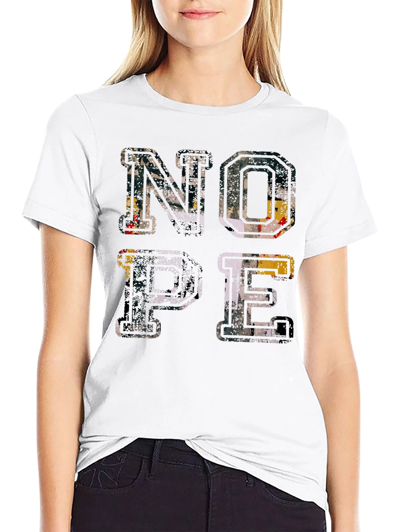 Nope Graphic T-Shirt - Distressed Print