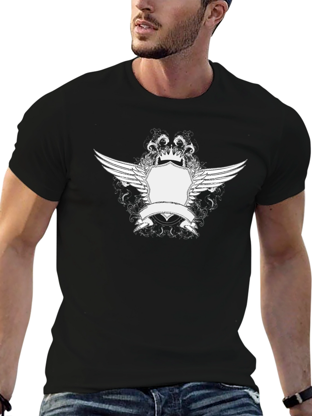 Graphic Print Crewneck T-Shirt - Black