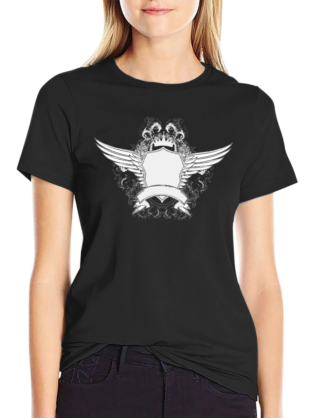 Graphic Print Crewneck T-Shirt - Black