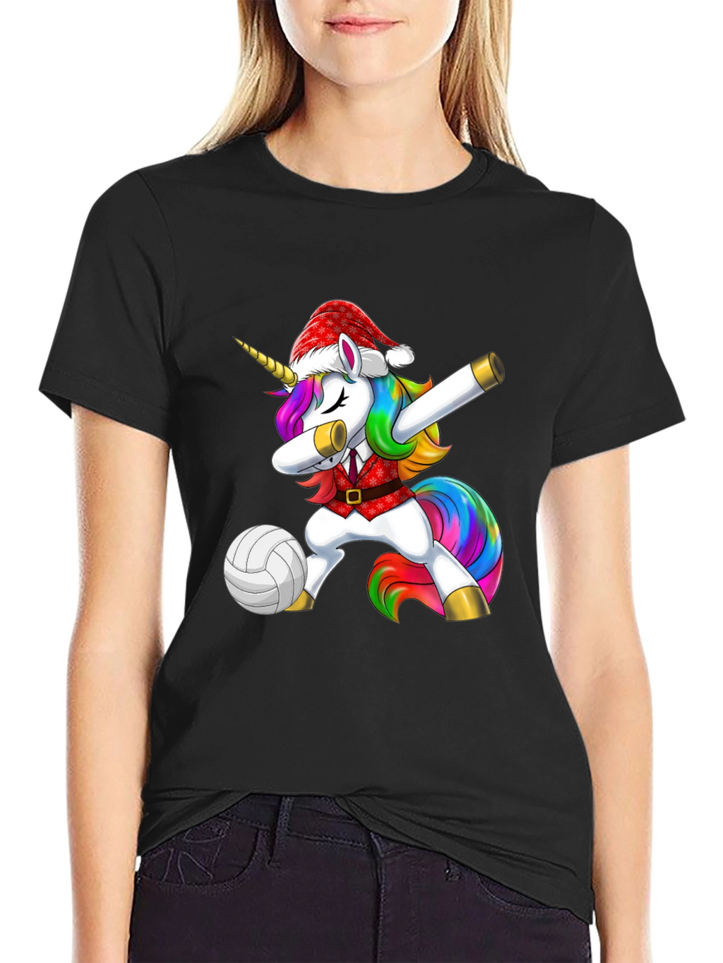 Dabbing Unicorn Volleyball Christmas T-Shirt