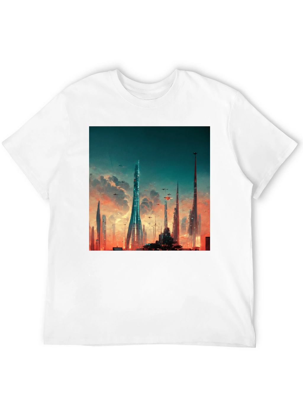 Futuristic Cityscape Graphic Tee - Black Cotton Blend
