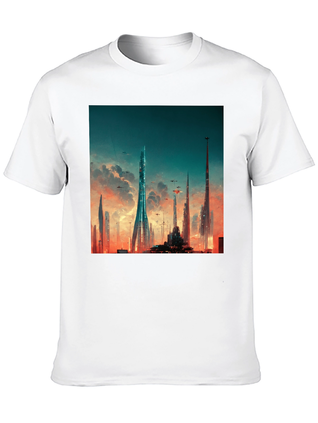 Futuristic Cityscape Graphic Tee - Black Cotton Blend