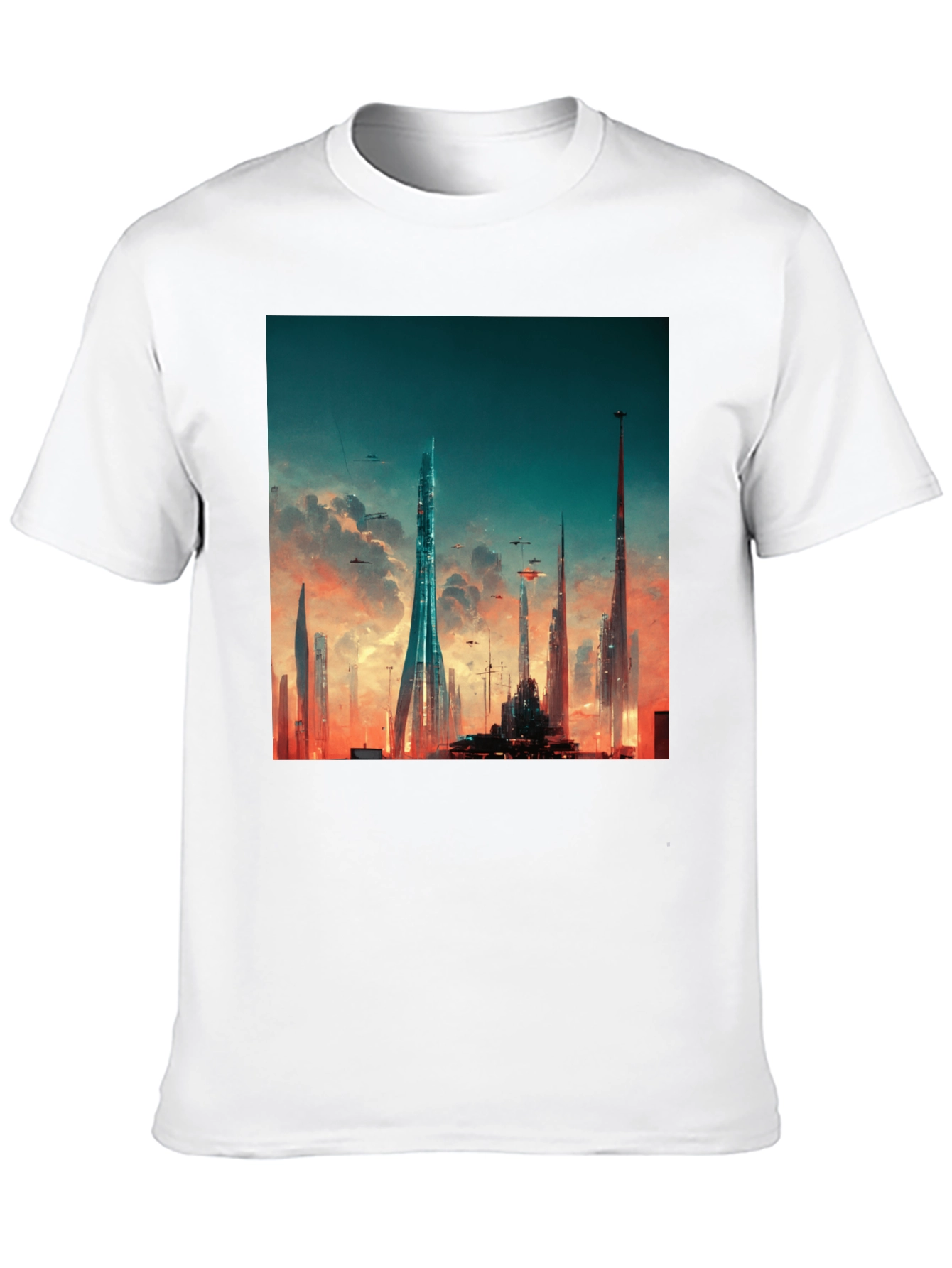 Futuristic Cityscape Graphic Tee - Black Cotton Blend