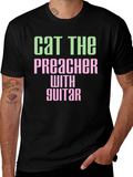 Cat The Preacher with Guitar Graphic T-Shirt