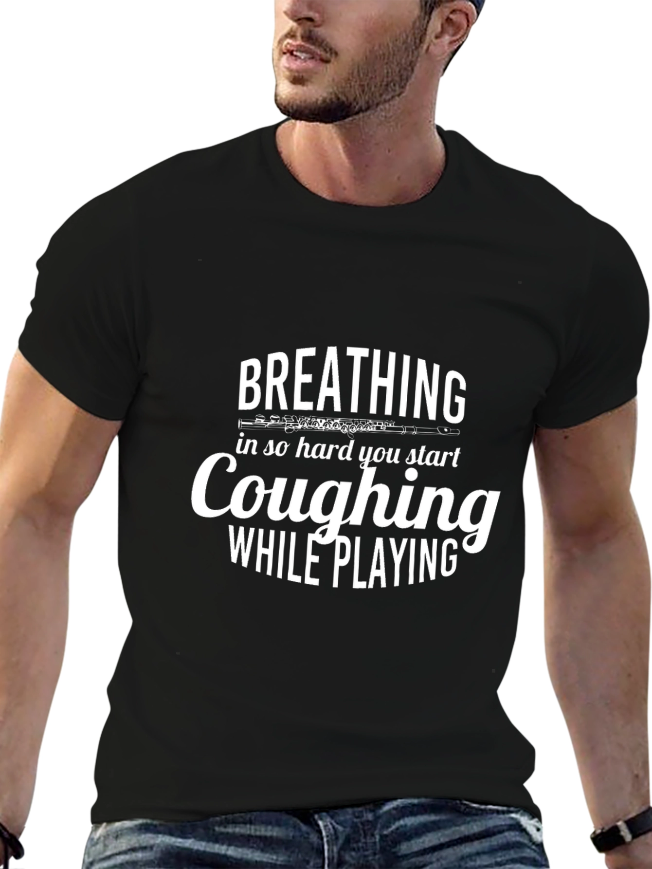 Breathing Coughing Flute Player Black T-Shirt