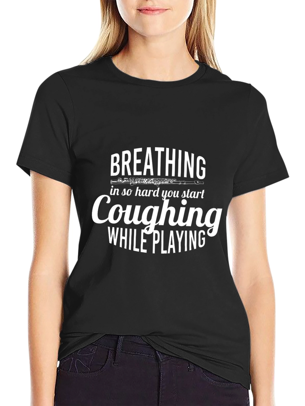 Breathing Coughing Flute Player Black T-Shirt