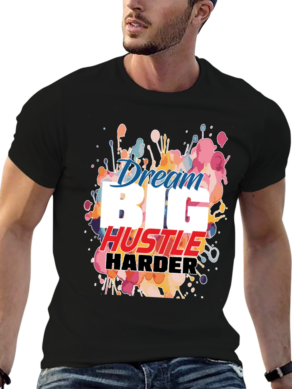 Dream Big Hustle Harder Black Graphic Tee