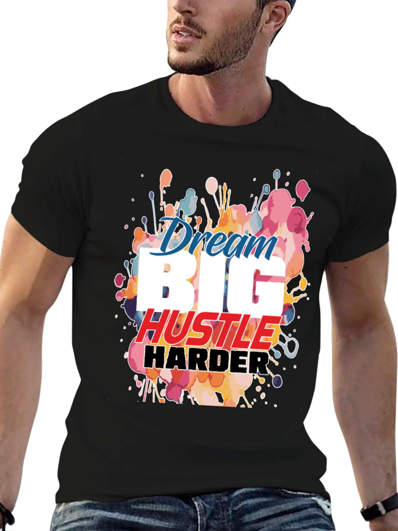 Dream Big Hustle Harder Black Graphic Tee