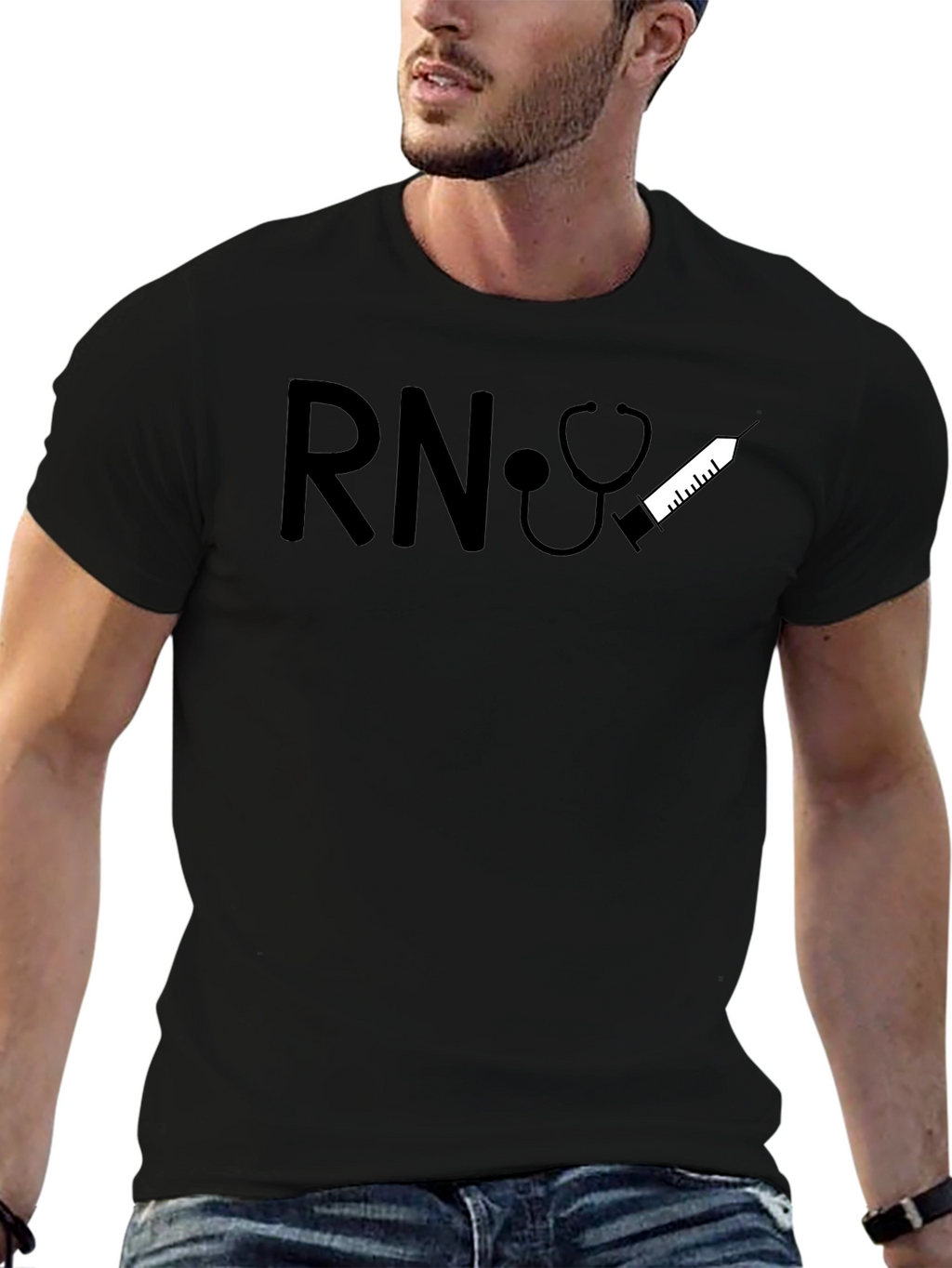 RN Nurse Stethoscope Syringe Graphic T-Shirt