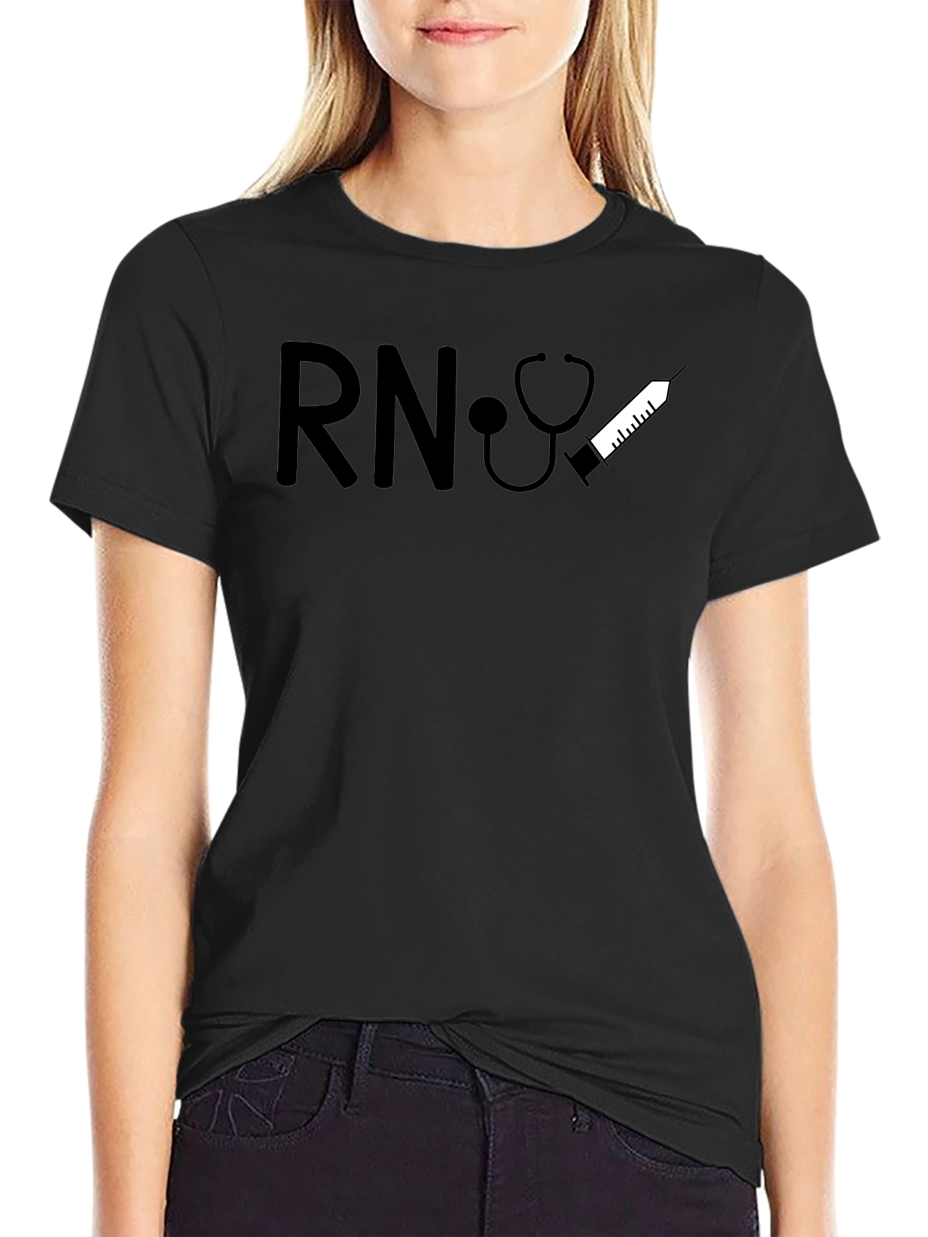 RN Nurse Stethoscope Syringe Graphic T-Shirt