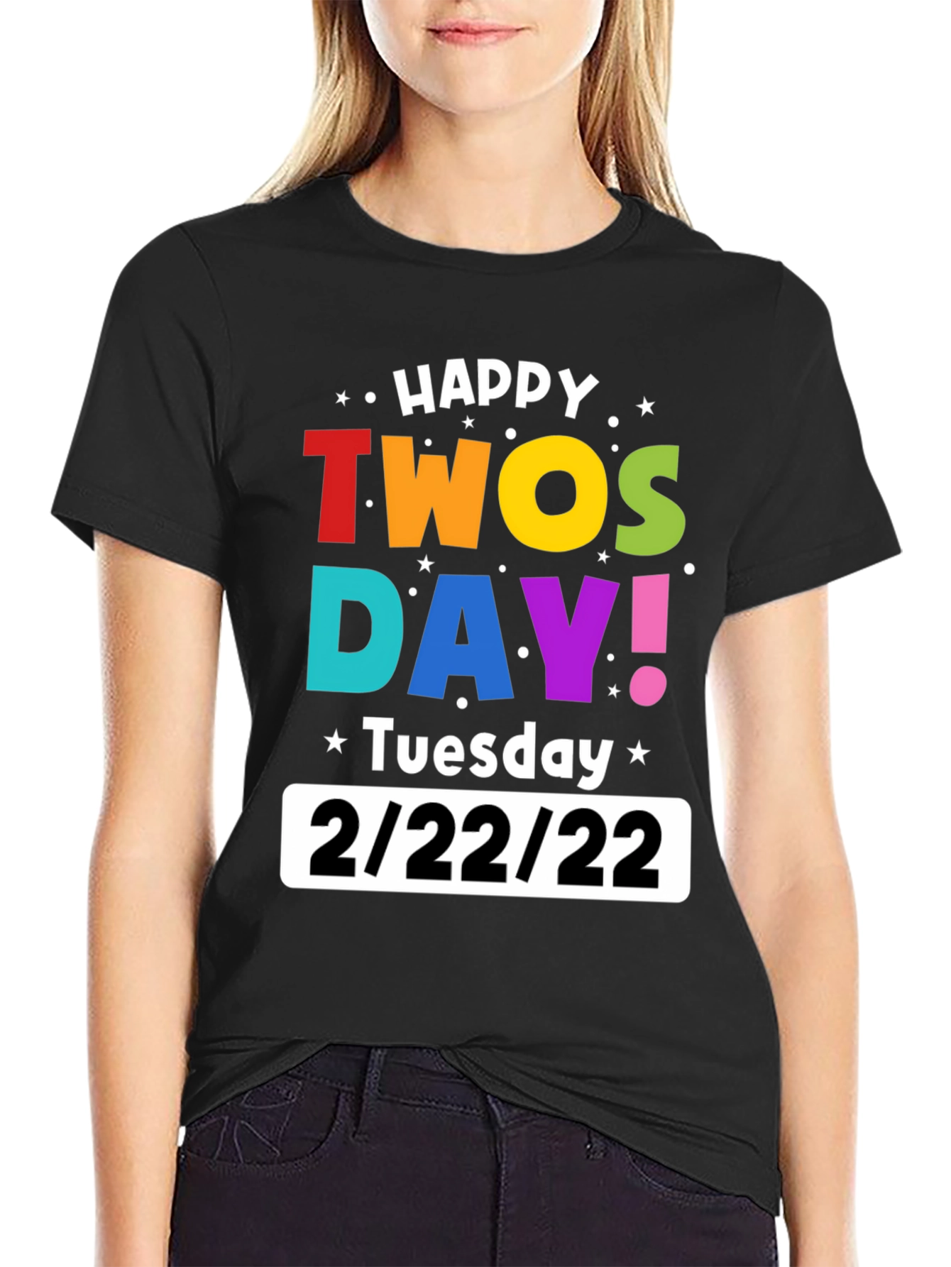Happy Twosday 2/22/22 Black Graphic T-Shirt