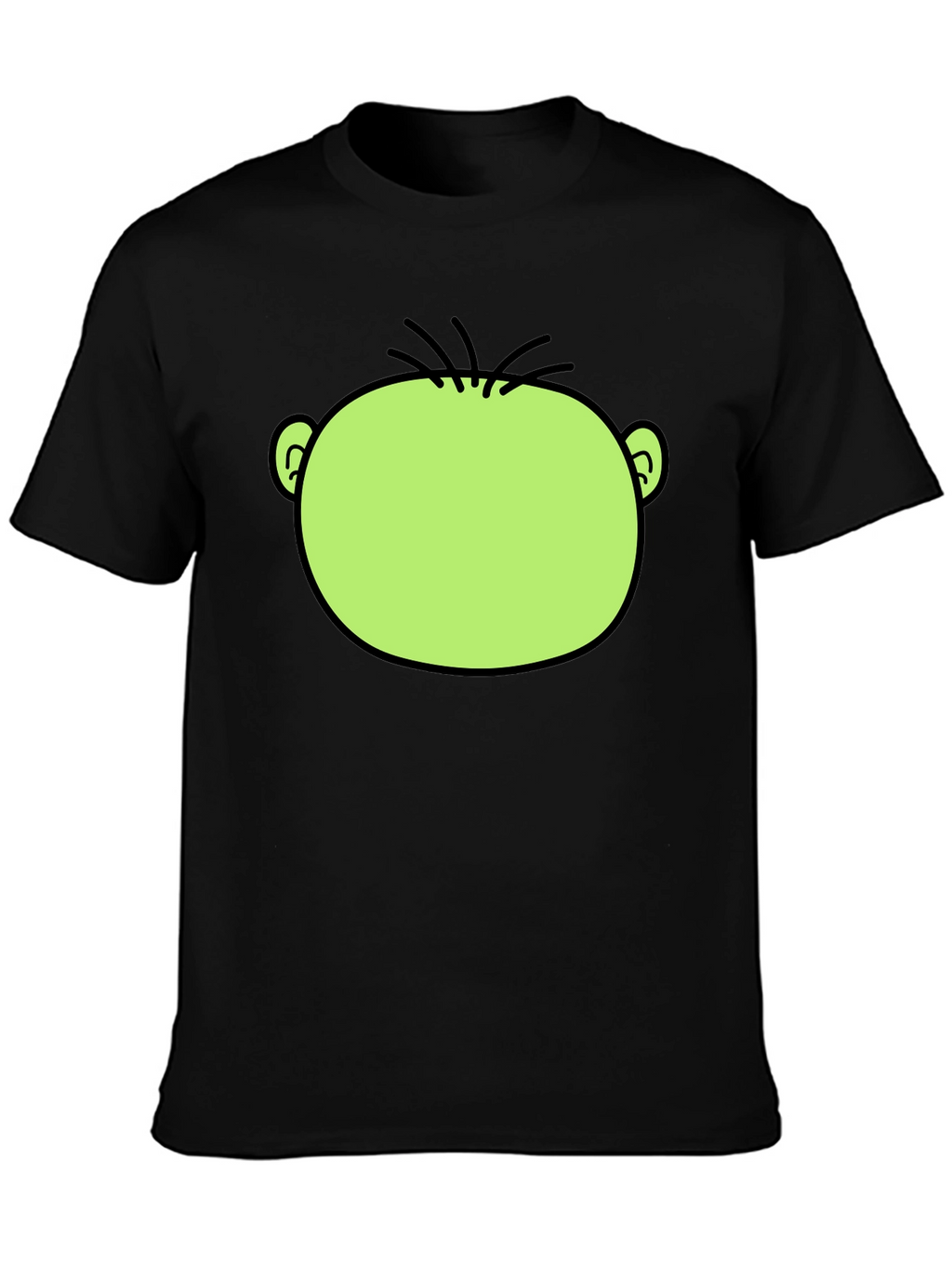 Funny Green Cartoon Face Graphic Black T-Shirt