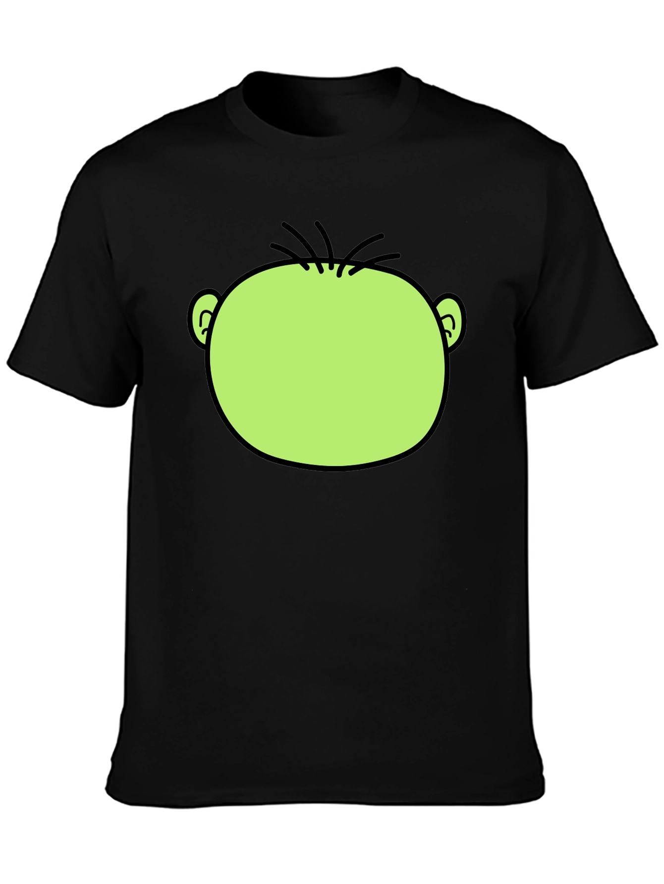 Funny Green Cartoon Face Graphic Black T-Shirt
