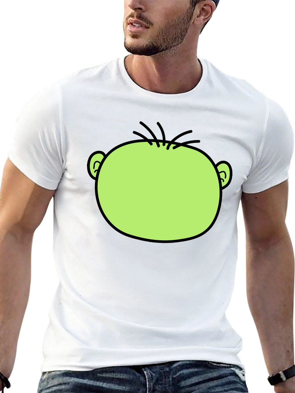 Funny Green Cartoon Face Graphic Black T-Shirt