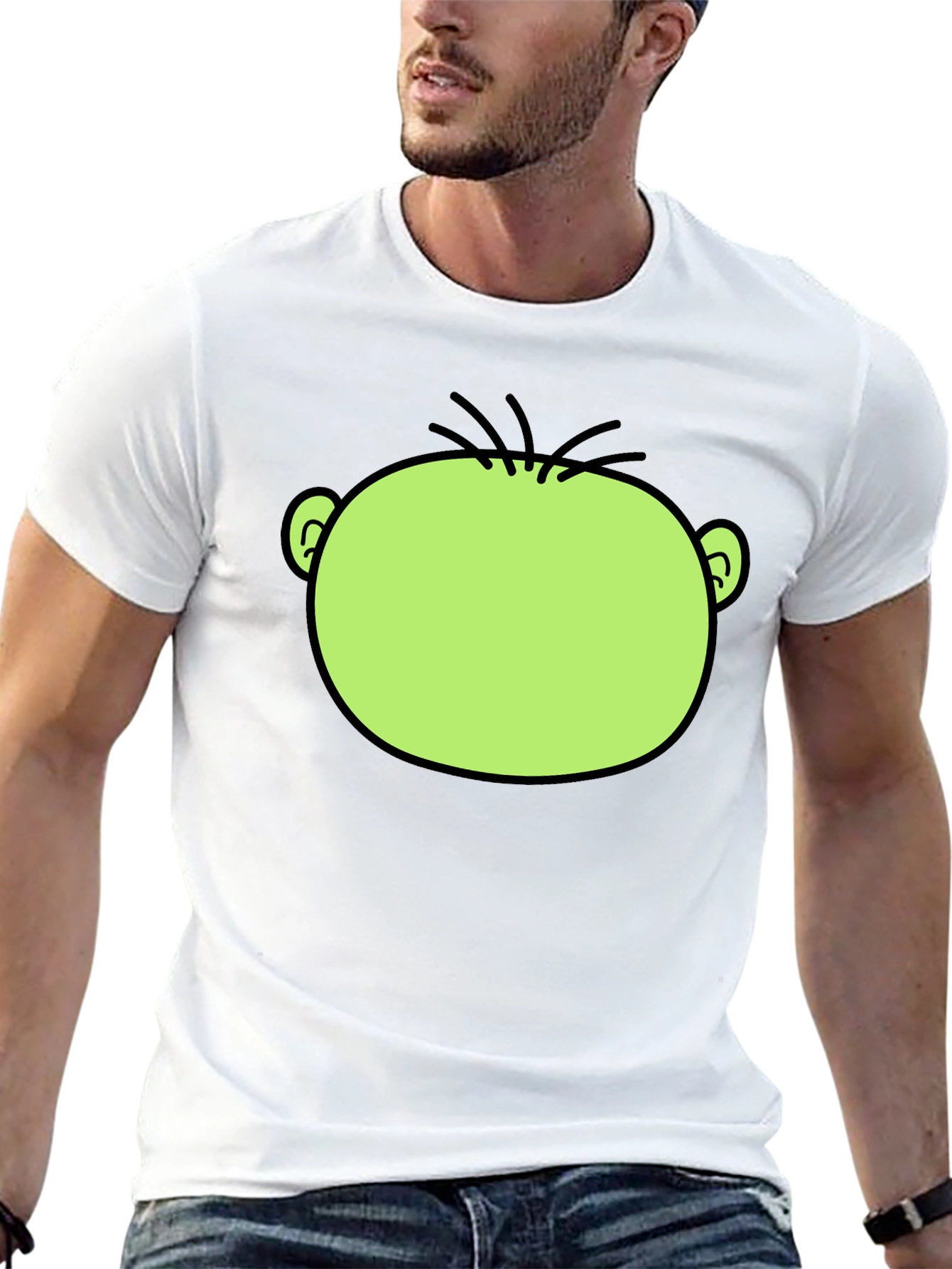 Funny Green Cartoon Face Graphic Black T-Shirt
