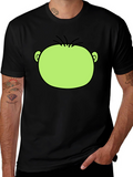 Funny Green Cartoon Face Graphic Black T-Shirt