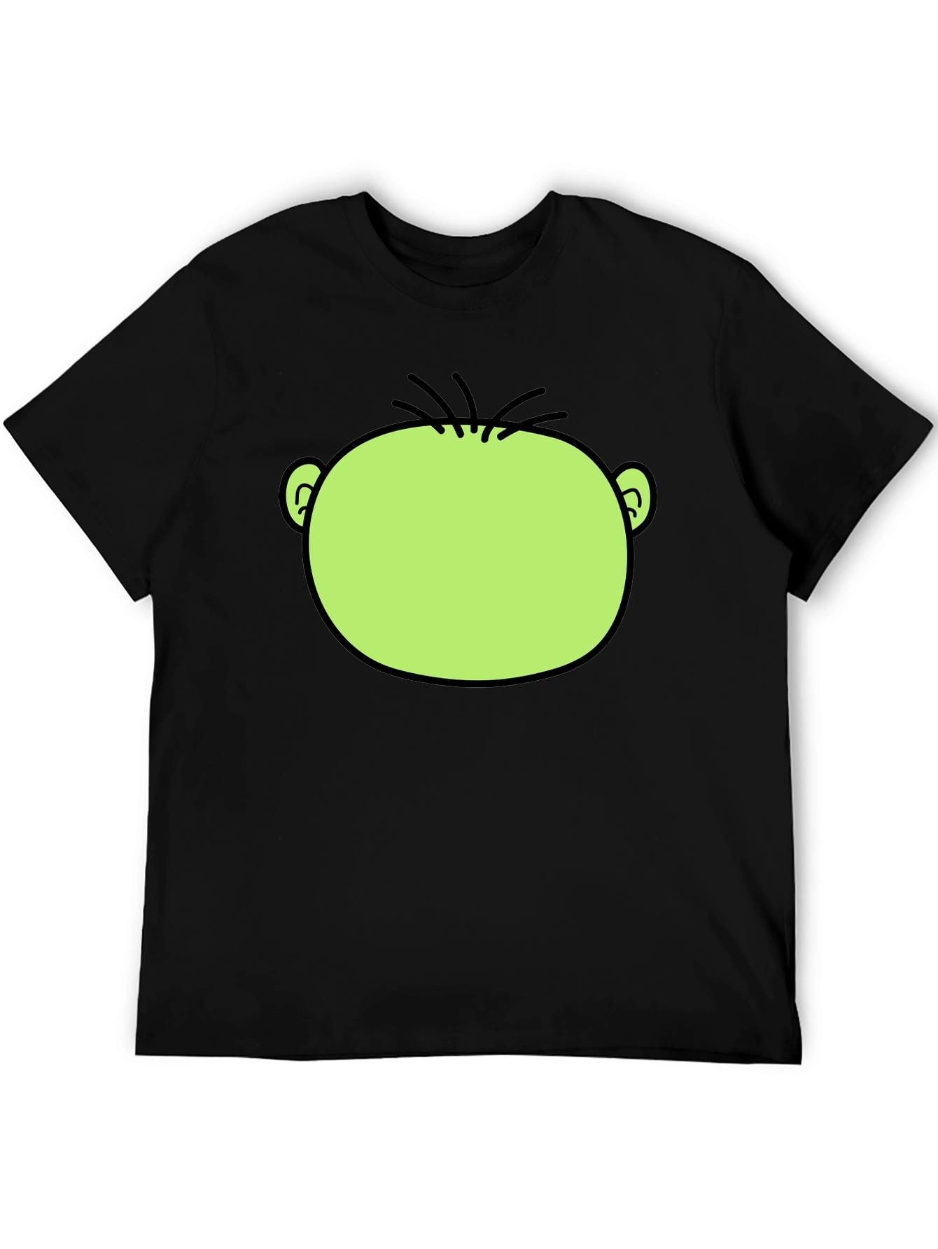 Funny Green Cartoon Face Graphic Black T-Shirt