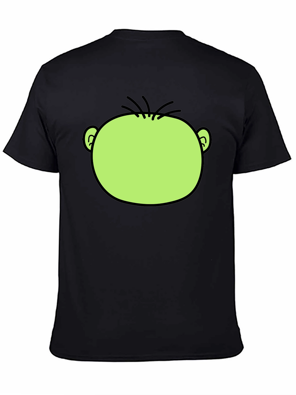 Funny Green Cartoon Face Graphic Black T-Shirt