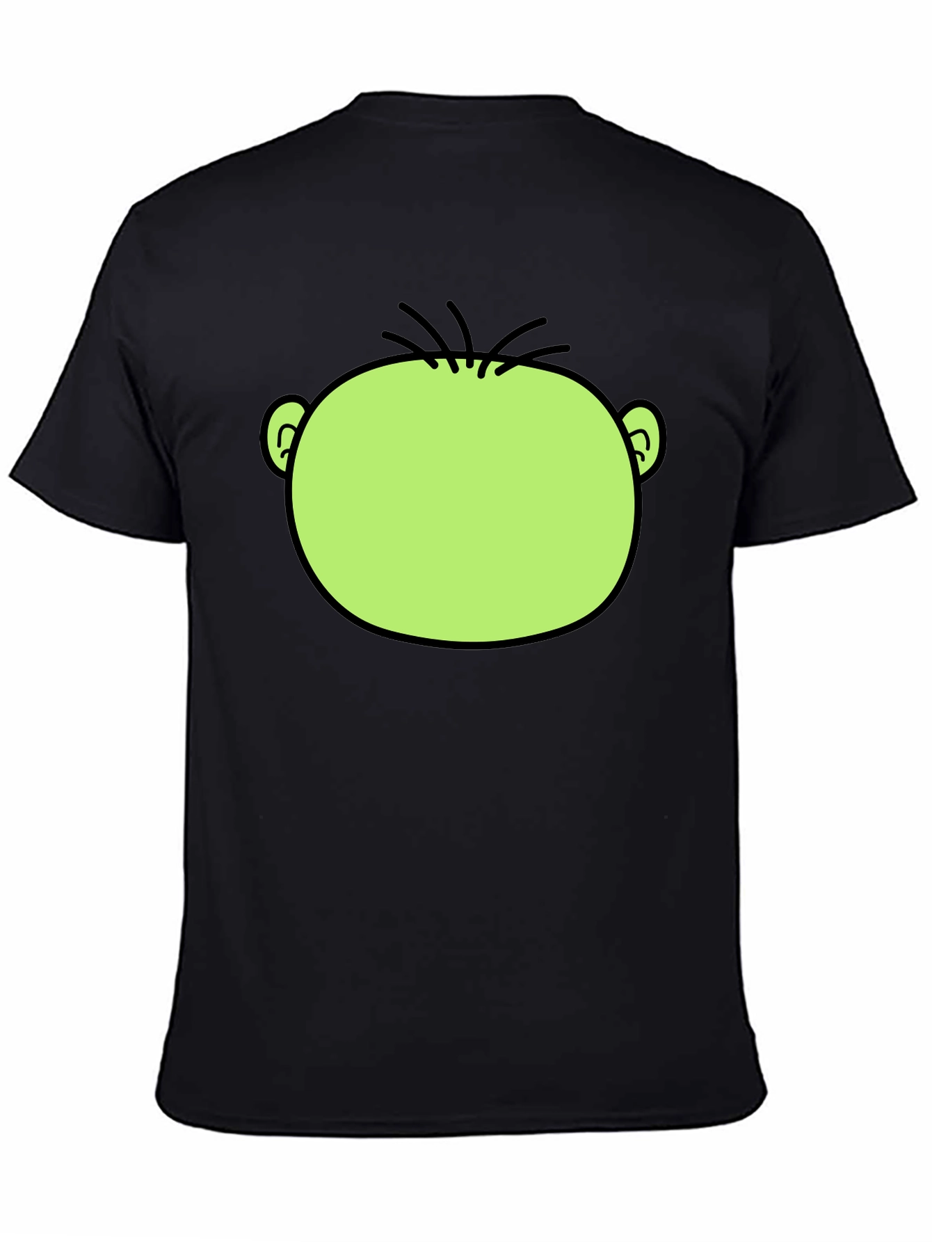 Funny Green Cartoon Face Graphic Black T-Shirt