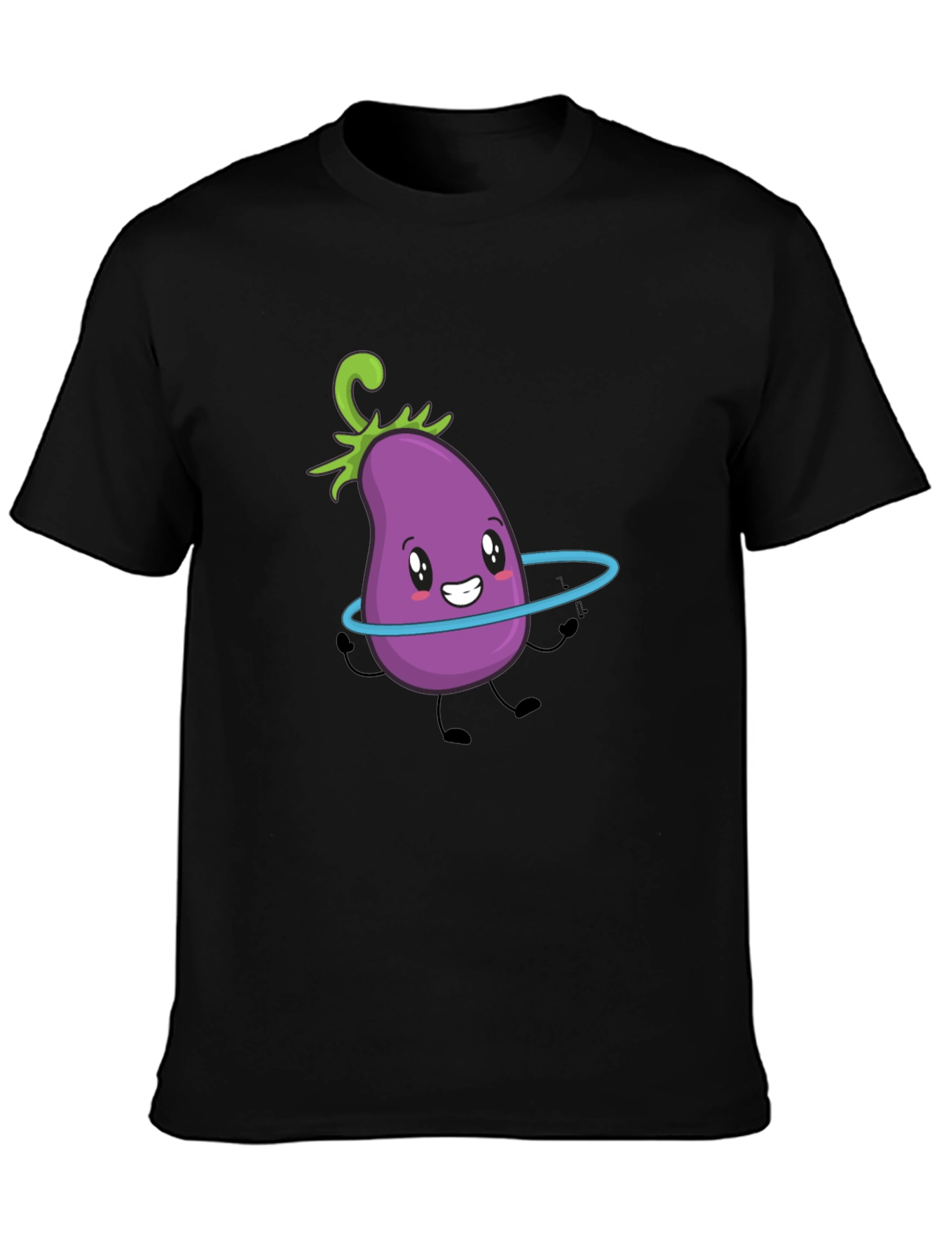 Cute Eggplant Hula Hoop Black T-Shirt