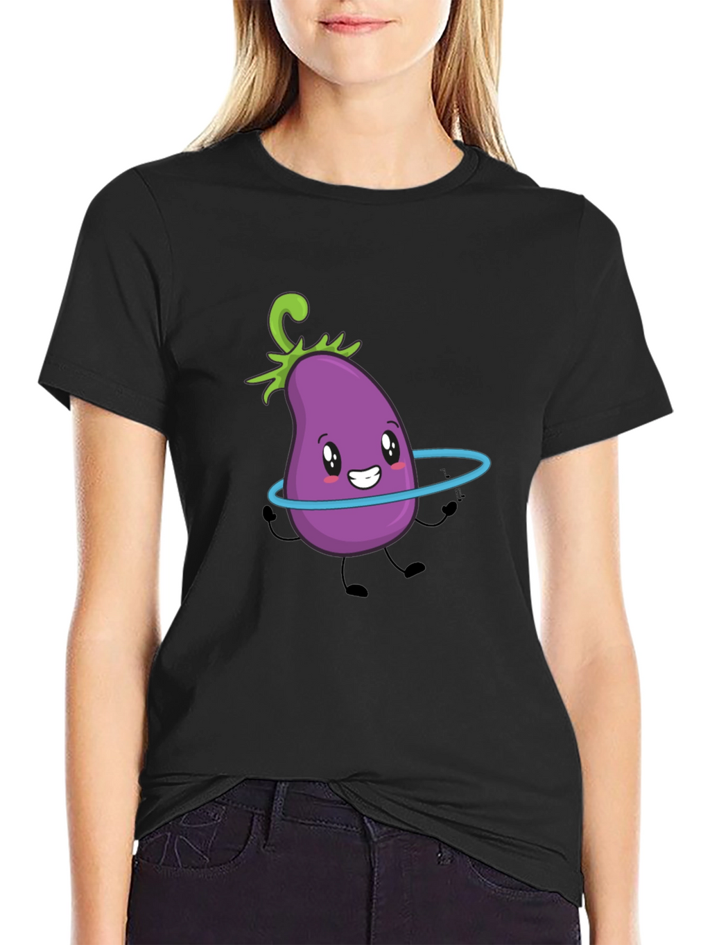 Cute Eggplant Hula Hoop Black T-Shirt