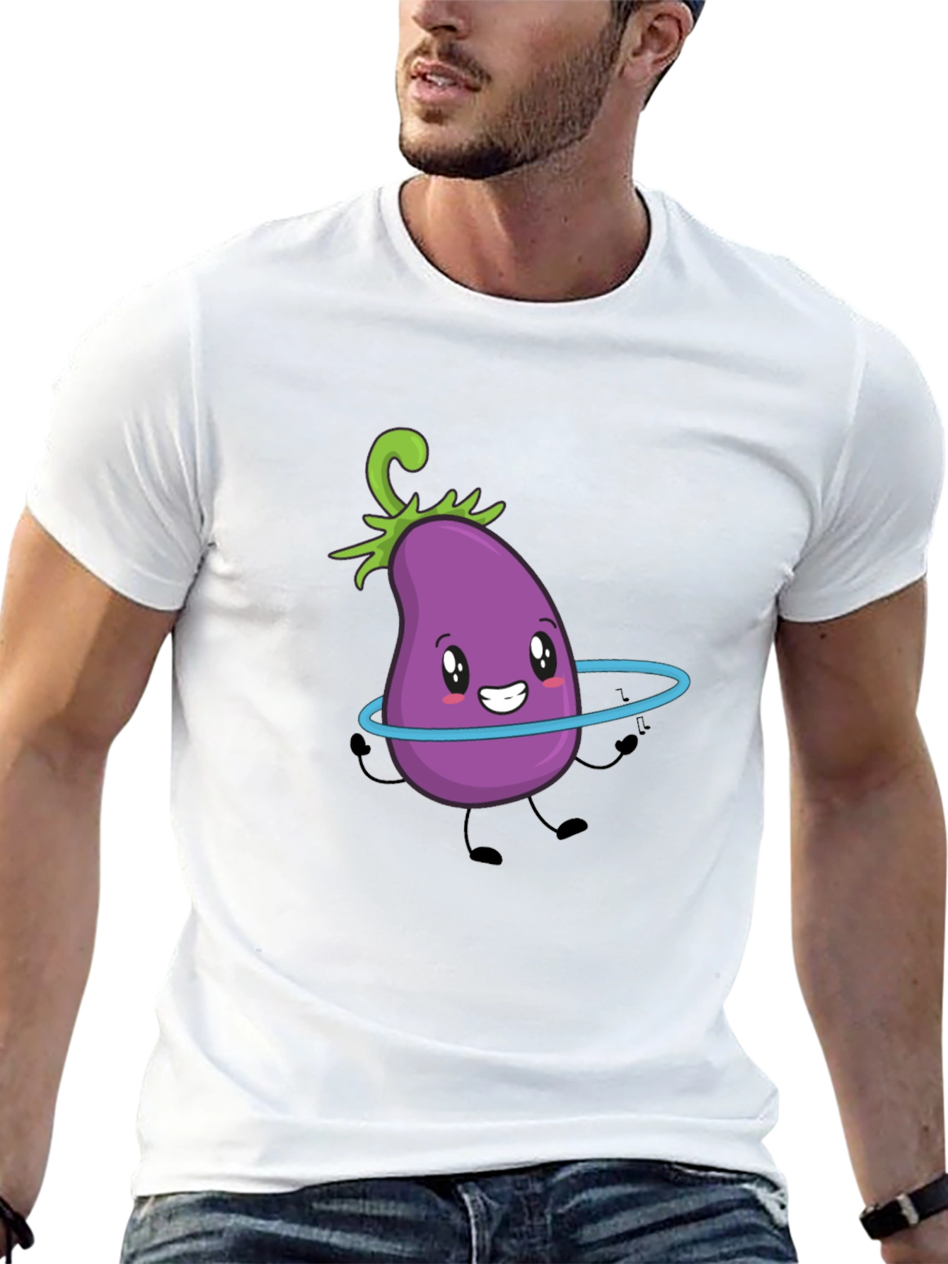 Cute Eggplant Hula Hoop Black T-Shirt